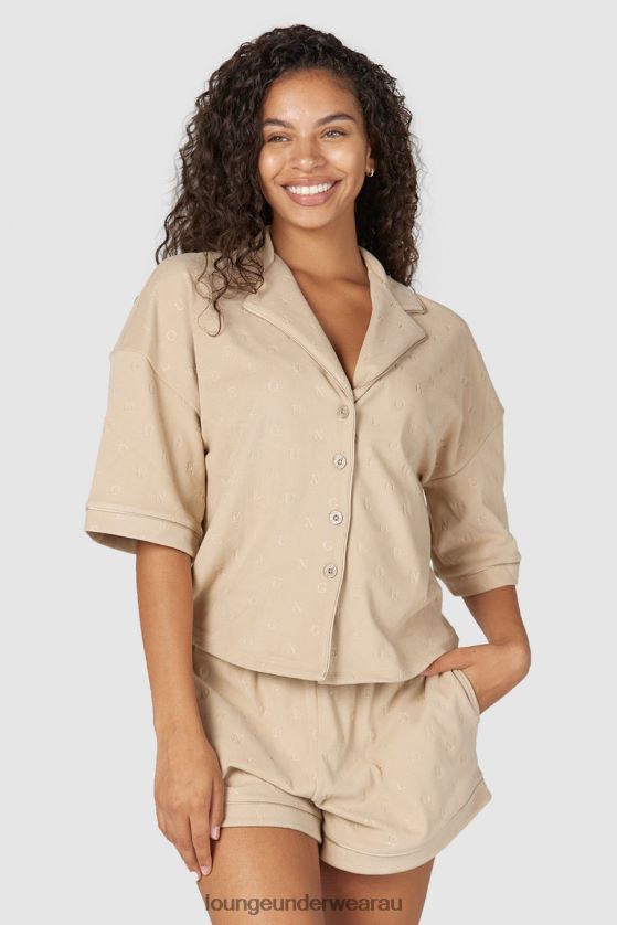 Luxury Embossed Pajama Shirt Apparel Lounge Women Mink 240R48955