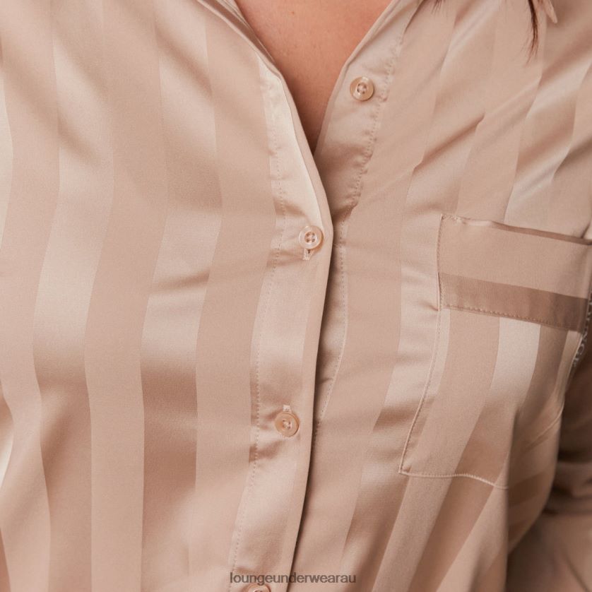 Striped Satin Pajama Shirt Apparel Lounge Women Mink 240R48923
