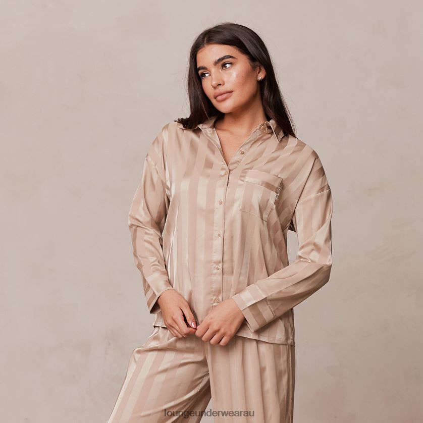 Striped Satin Pajama Shirt Apparel Lounge Women Mink 240R48923