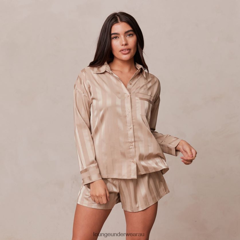 Striped Satin Pajama Shirt Apparel Lounge Women Mink 240R48923