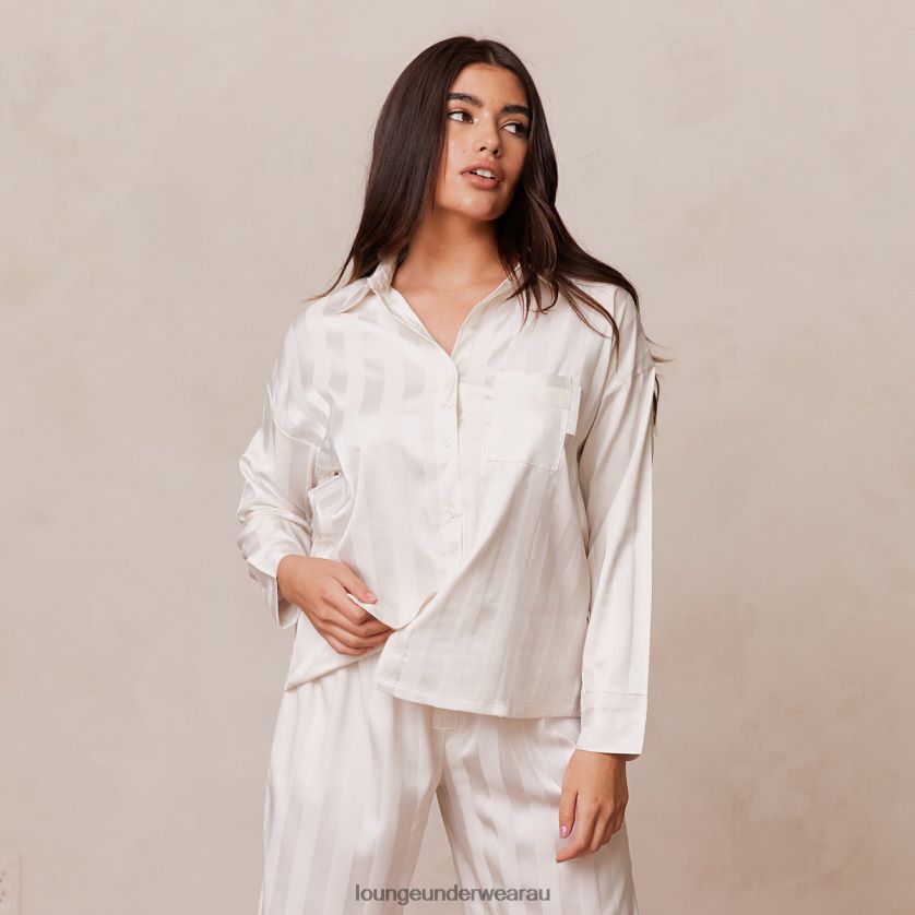 Striped Satin Pajama Shirt Apparel Lounge Women Pearl 240R48930