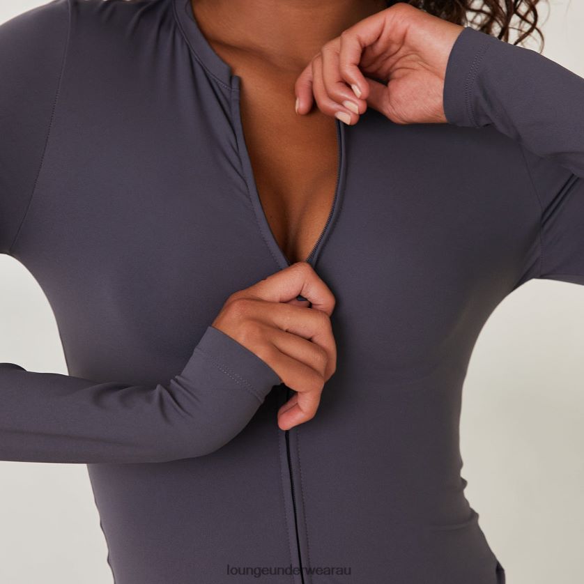 Essential Long Sleeve Zip-Up Top Apparel Lounge Women Smoked Blue 240R48861