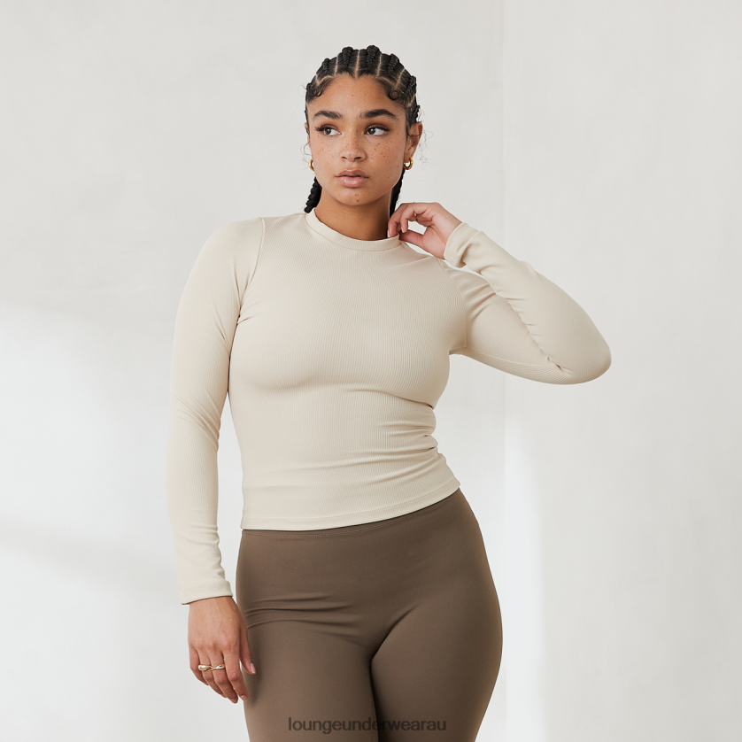 Essential Ribbed Long Sleeve Top Apparel Lounge Women Cream 240R48842