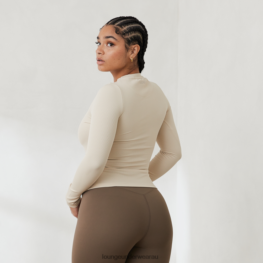 Essential Ribbed Long Sleeve Top Apparel Lounge Women Cream 240R48842