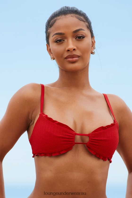 Hawaii Textured Bikini Top Swimwear Lounge Women Red 240R48996