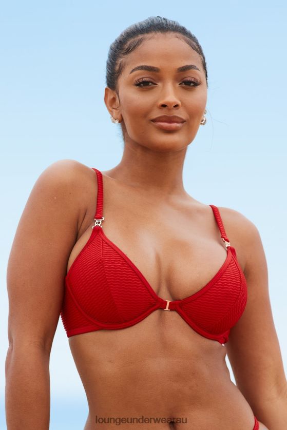 New York Textured Bikini Top Swimwear Lounge Women Red 240R48980