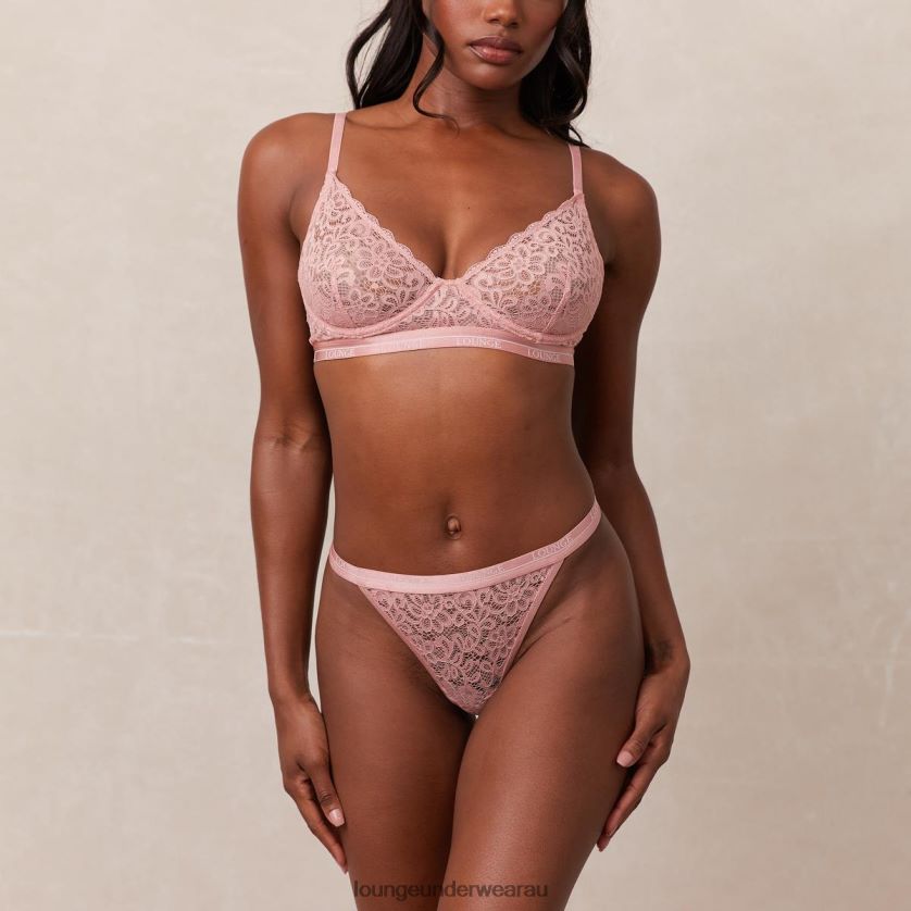 Balcony Bra & Thong Set Underwear Lounge Women Pink 240R4878