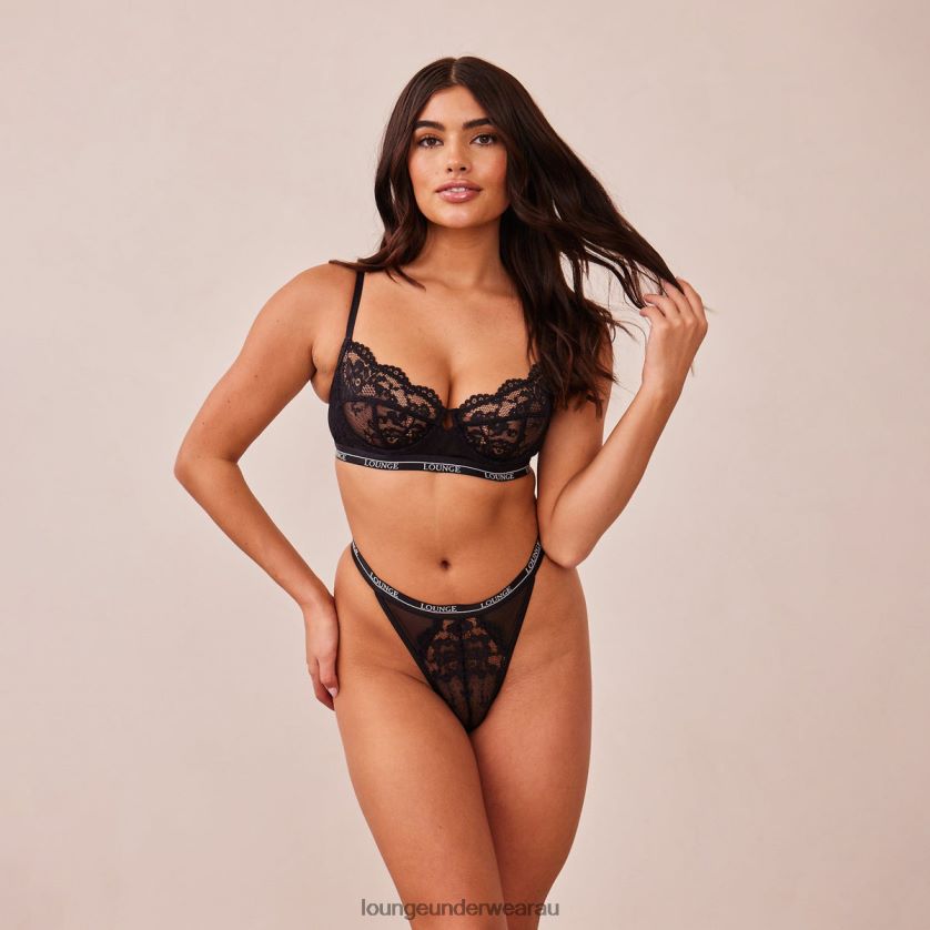 Blossom Balcony Bra & Thong Set Underwear Lounge Women Black 240R483
