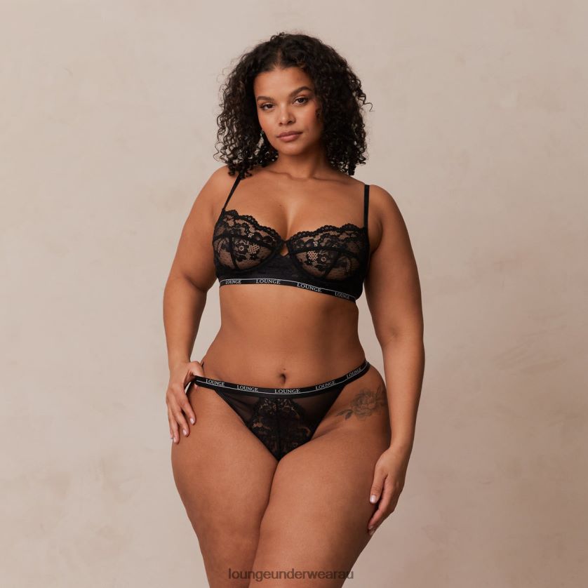 Blossom Balcony Bra & Thong Set Underwear Lounge Women Black 240R483