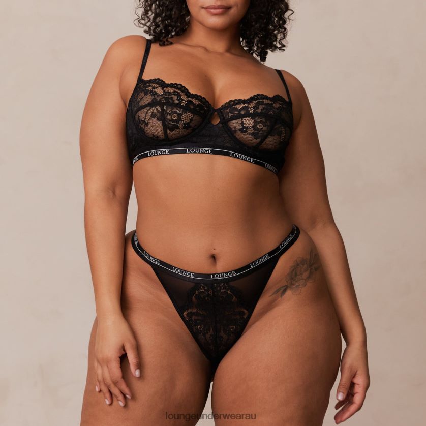 Blossom Balcony Bra & Thong Set Underwear Lounge Women Black 240R483