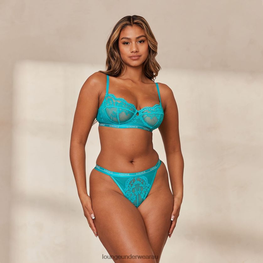 Blossom Balcony Bra & Thong Set Underwear Lounge Women Teal 240R4826