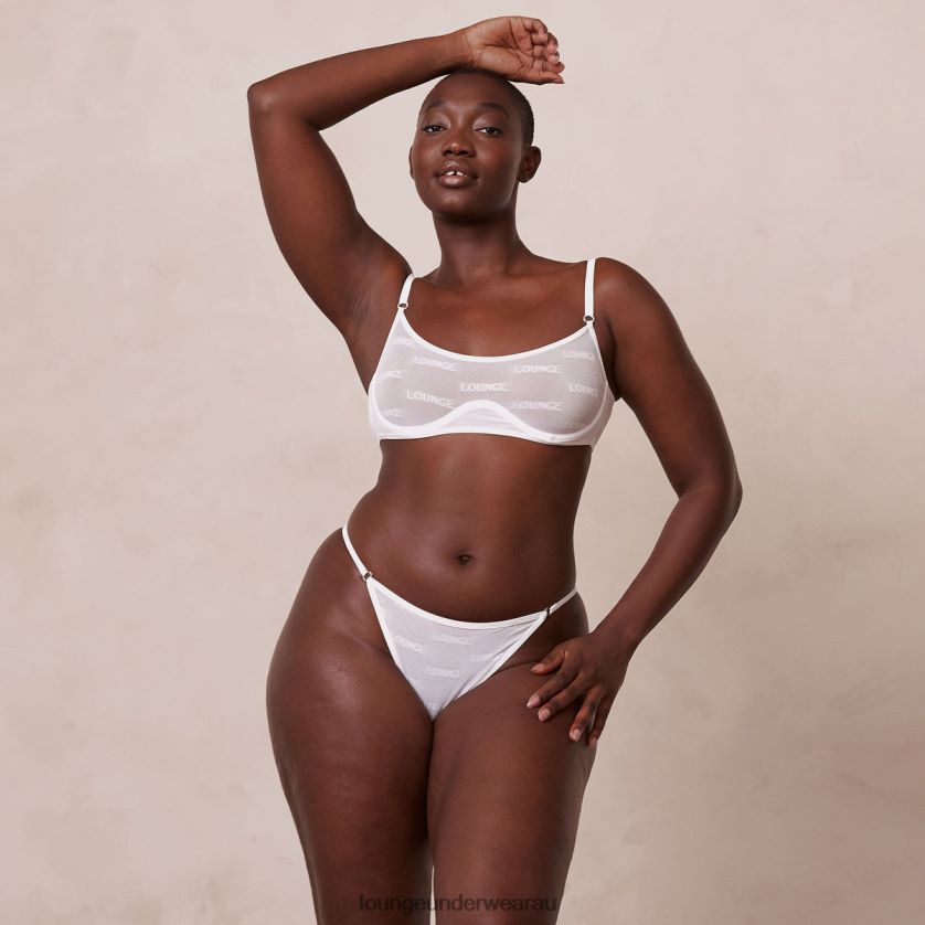 Bold Mesh Bra & Thong/Briefs Set Underwear Lounge Women White 240R4841