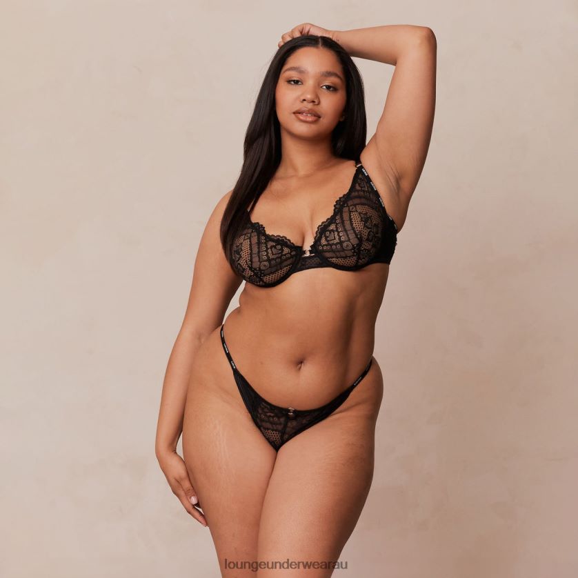 Charmed Balcony Bra & Thong/Briefs Set Underwear Lounge Women Black 240R4816