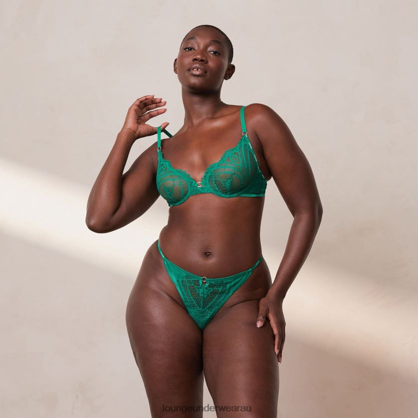 Charmed Balcony Bra & Thong/Briefs Set Underwear Lounge Women Emerald 240R4815