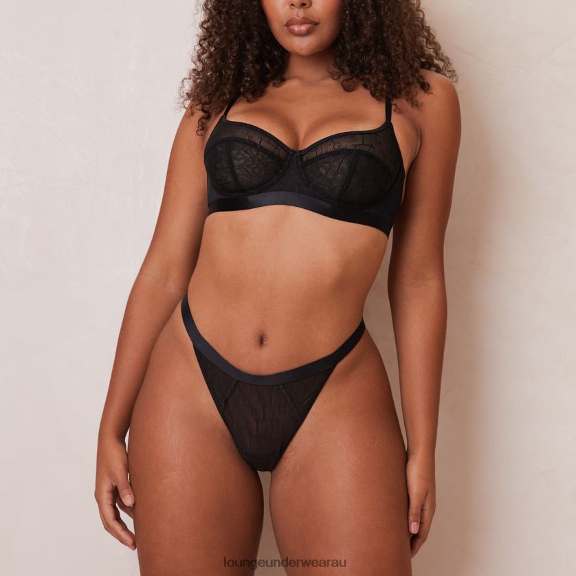 Chic Balcony Bra & Thong Set Underwear Lounge Women Black 240R4888