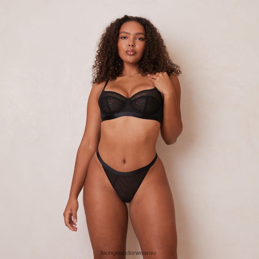 Chic Balcony Bra & Thong Set Underwear Lounge Women Black 240R4888