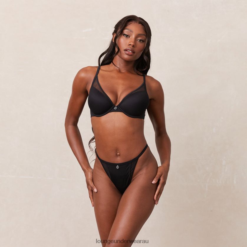 Classic Plunge T-shirt Bra & Thong/Briefs Set Underwear Lounge Women Black 240R4891
