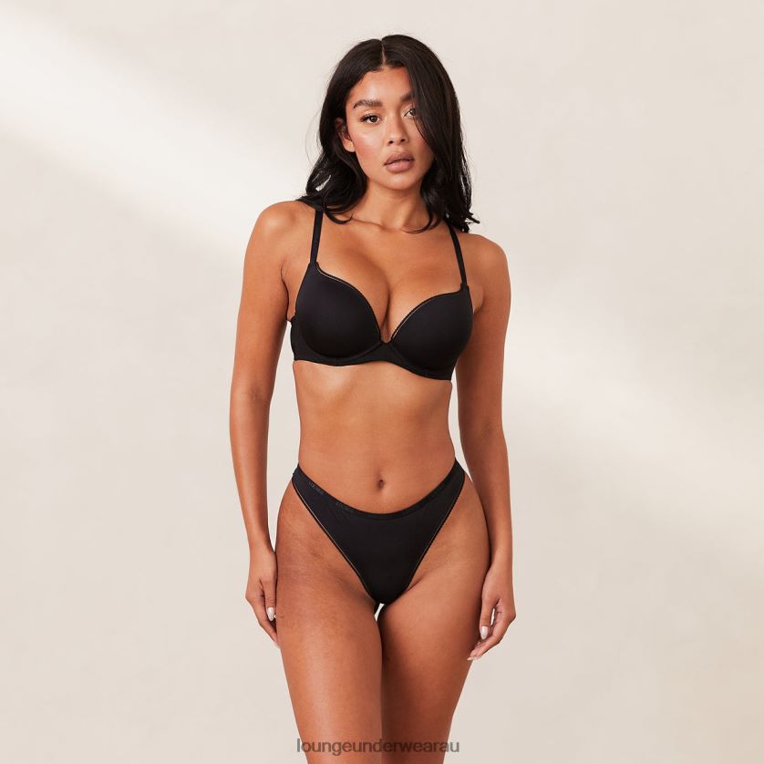 Comfort Push-Up T-shirt Bra & Thong Set Underwear Lounge Women Black 240R48154