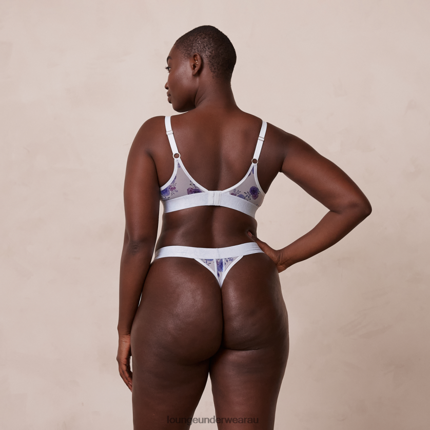 Floral Mesh Bra & Thong Set Underwear Lounge Women Blue 240R4885