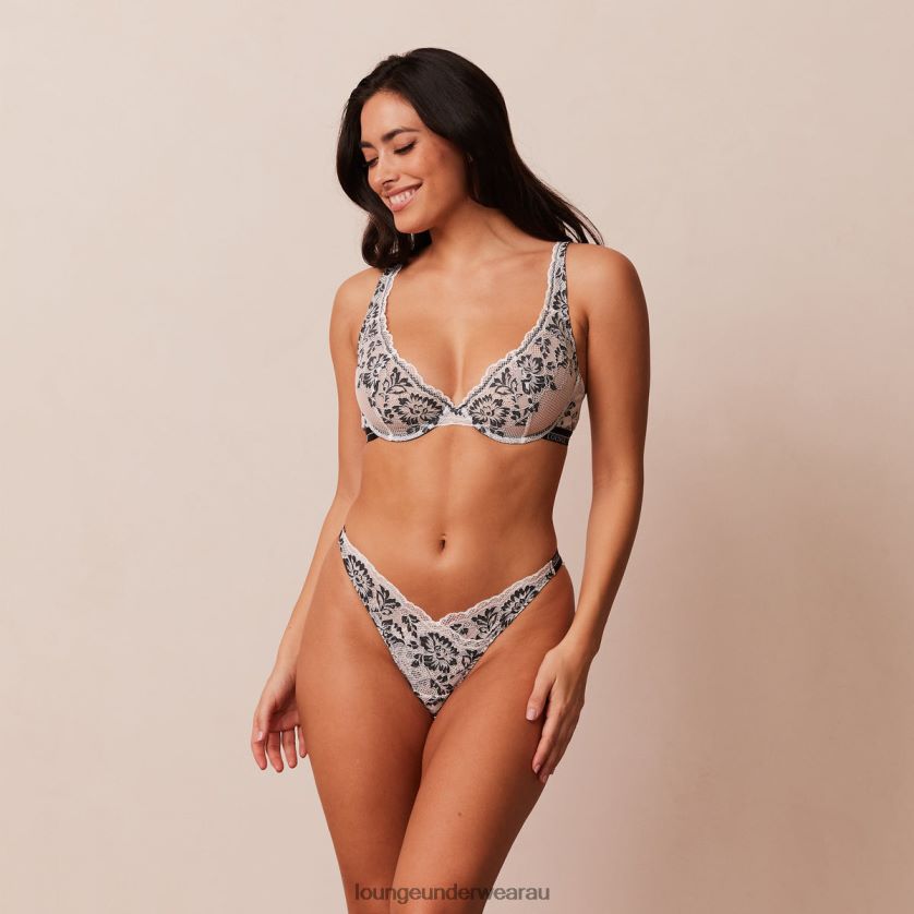 Luxe Balcony Bra & Thong/Briefs Set Underwear Lounge Women Black 240R484