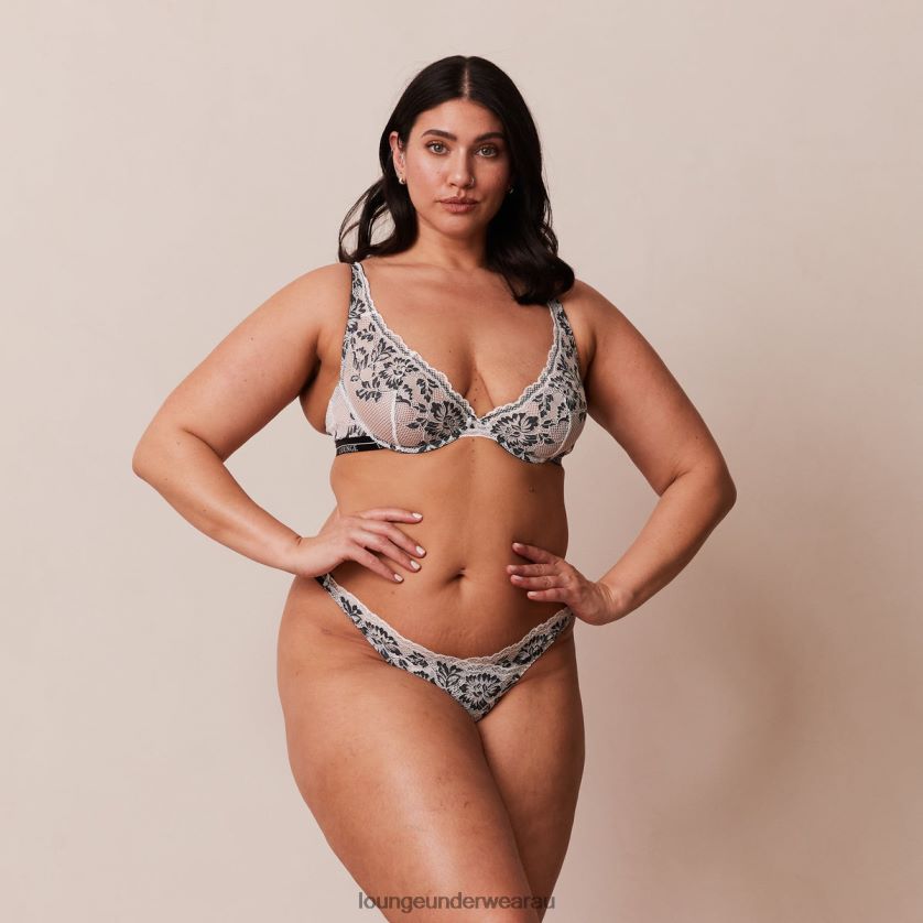 Luxe Balcony Bra & Thong/Briefs Set Underwear Lounge Women Black 240R484