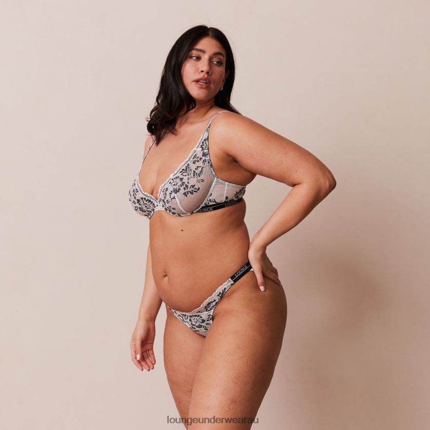 Luxe Balcony Bra & Thong/Briefs Set Underwear Lounge Women Black 240R484