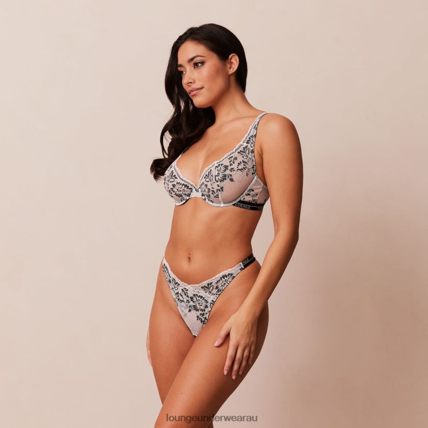 Luxe Balcony Bra & Thong/Briefs Set Underwear Lounge Women Black 240R484