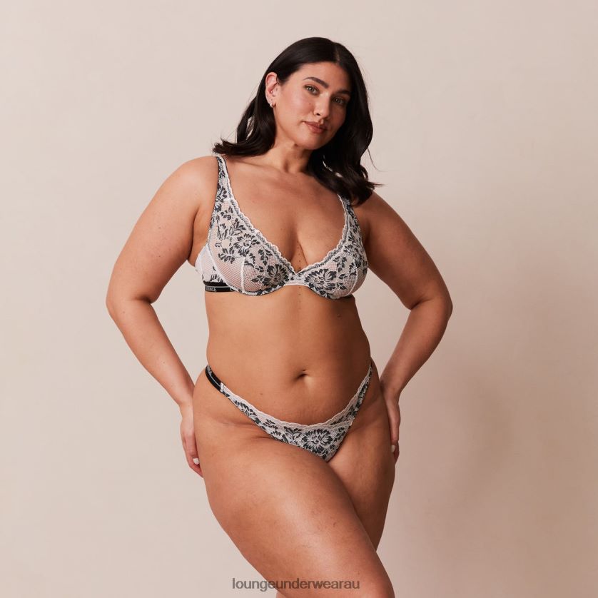 Luxe Balcony Bra & Thong/Briefs Set Underwear Lounge Women Black 240R484