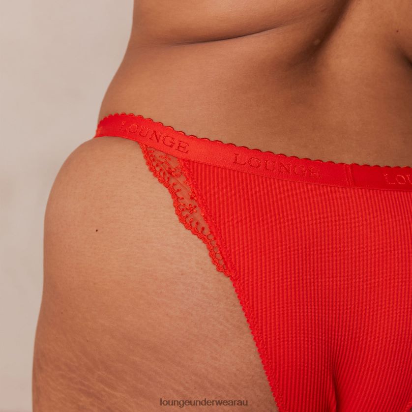 Ribbed Balcony Bra & Thong/Briefs Set Underwear Lounge Women Red 240R48131