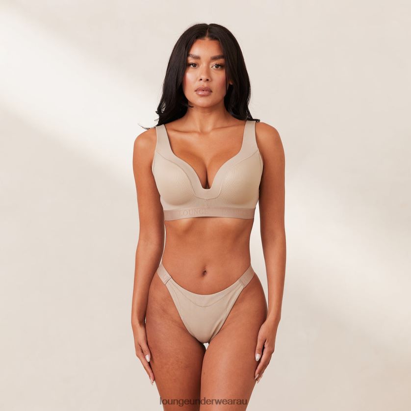 Ribbed Mindful Bra & Thong/Briefs Set Underwear Lounge Women Mink 240R48168