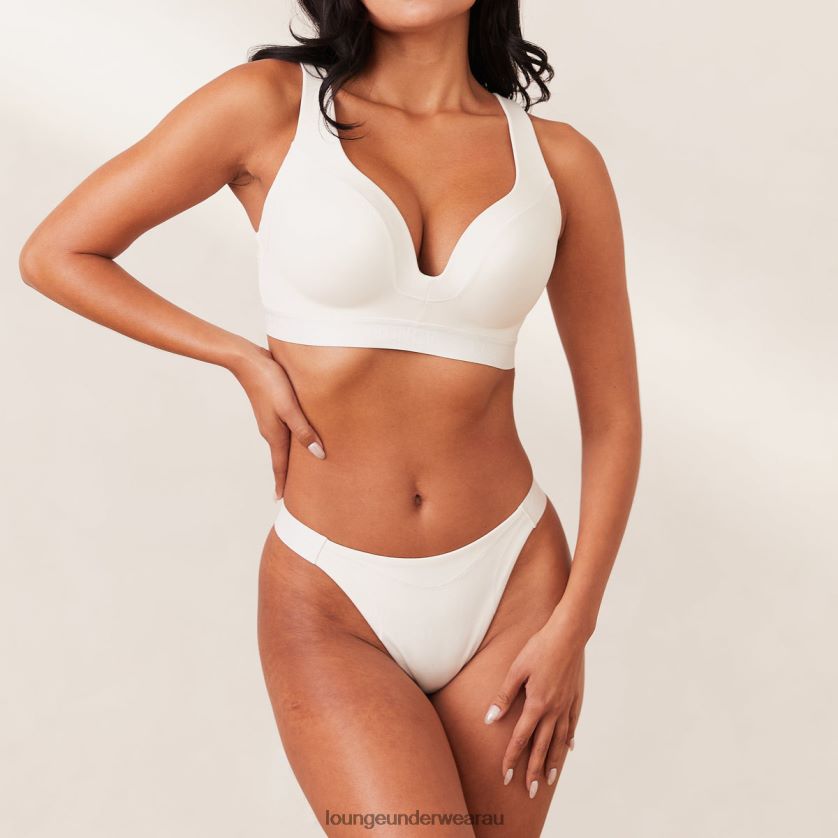 Ribbed Mindful Bra & Thong/Briefs Set Underwear Lounge Women White 240R48169