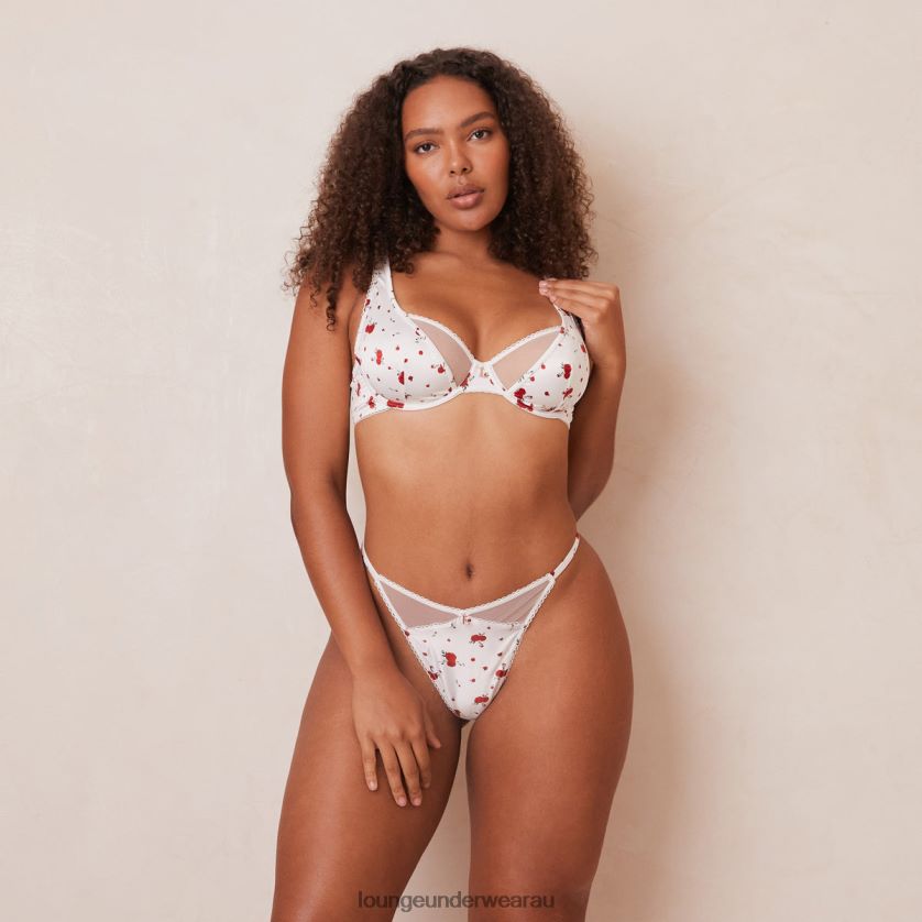 Rose Balcony Bra & Thong Set Underwear Lounge Women White 240R48125