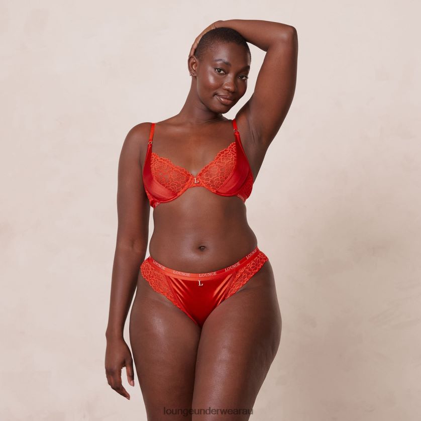 Silk Balcony Bra & Thong/Briefs Set Underwear Lounge Women Red 240R4854