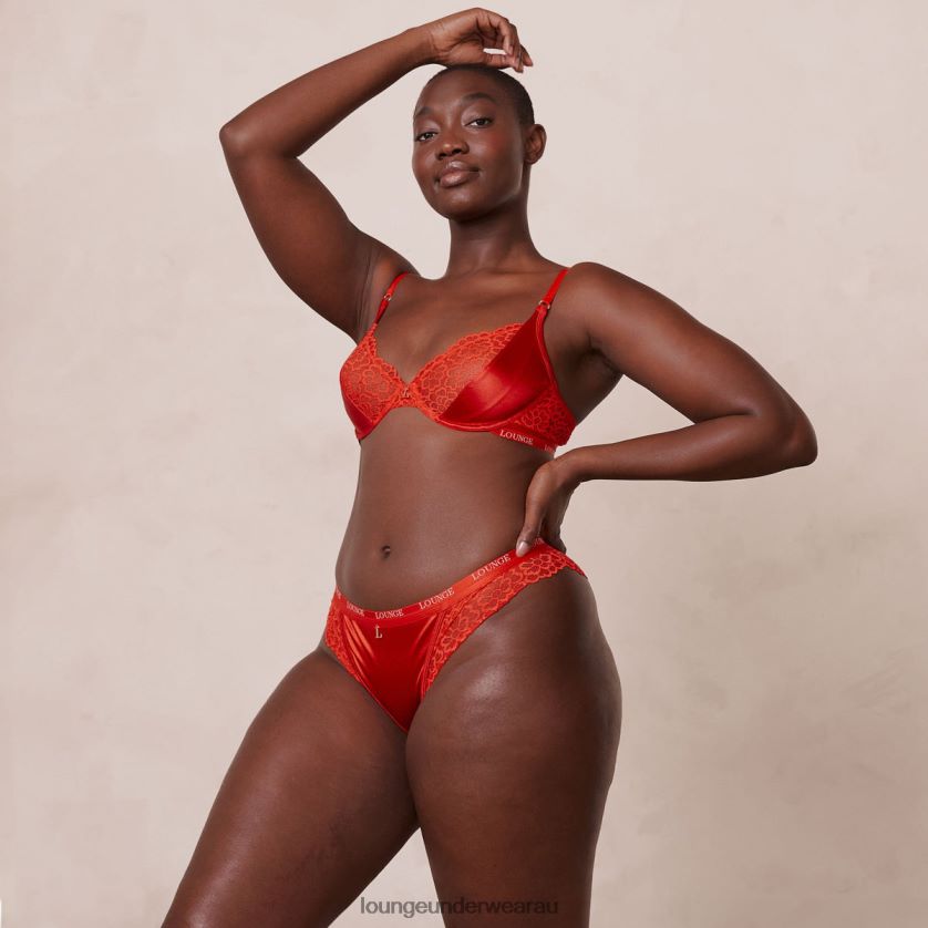 Silk Balcony Bra & Thong/Briefs Set Underwear Lounge Women Red 240R4854