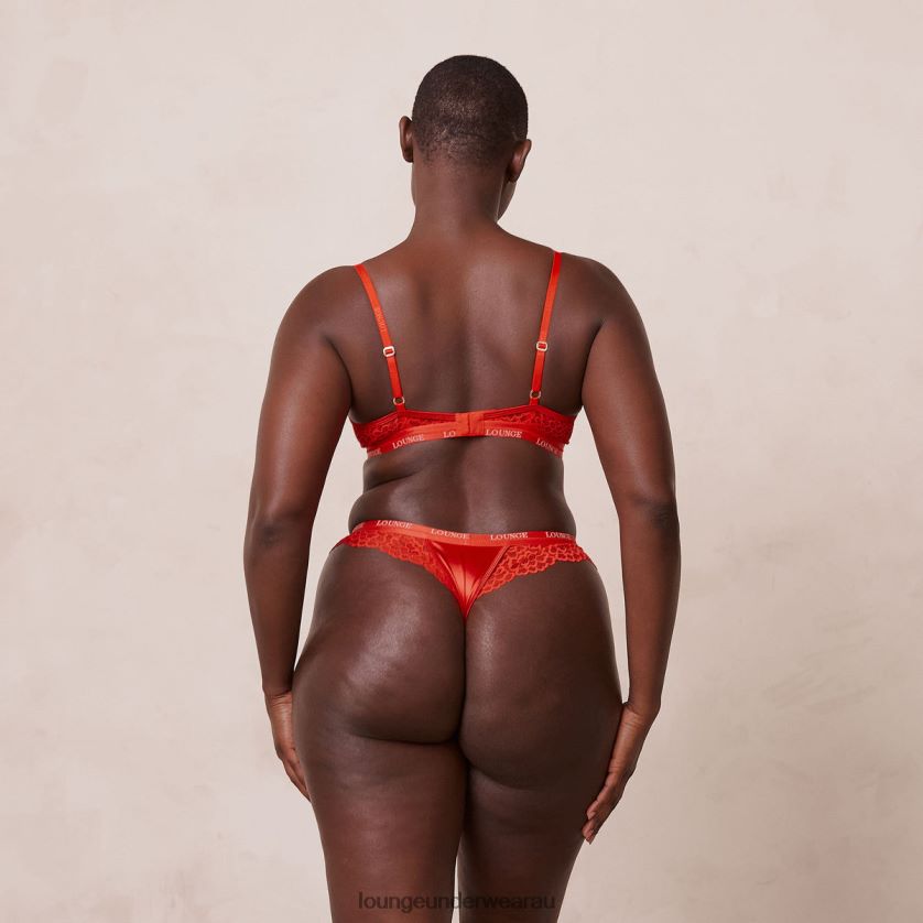Silk Balcony Bra & Thong/Briefs Set Underwear Lounge Women Red 240R4854