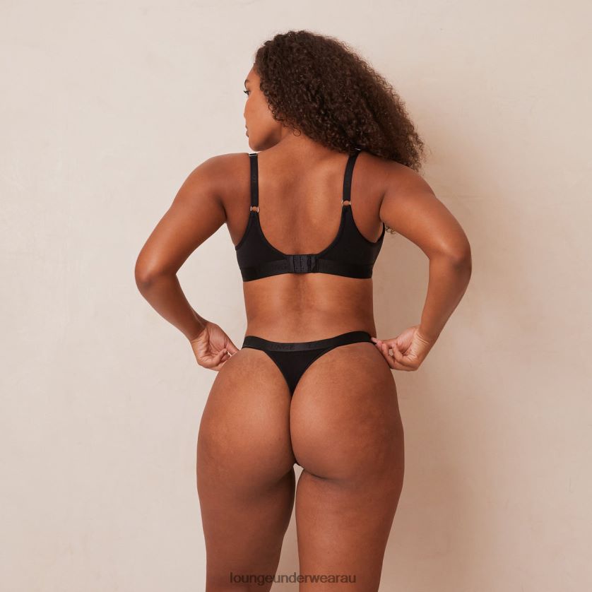 Sleek Mindful Bra & Thong/Briefs Set Underwear Lounge Women Black 240R4843