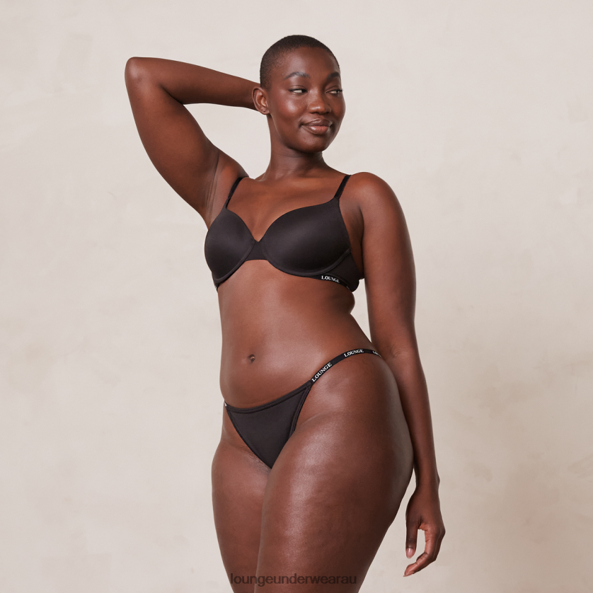 Smooth Classic T-shirt Bra & Thong/Briefs Set Underwear Lounge Women Black 240R48135