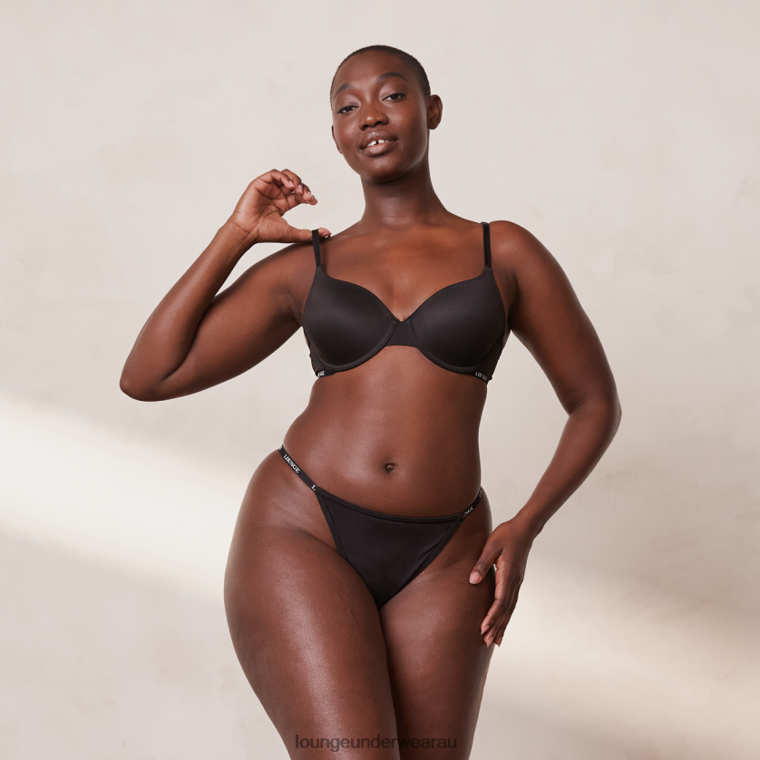 Smooth Classic T-shirt Bra & Thong/Briefs Set Underwear Lounge Women Black 240R48135