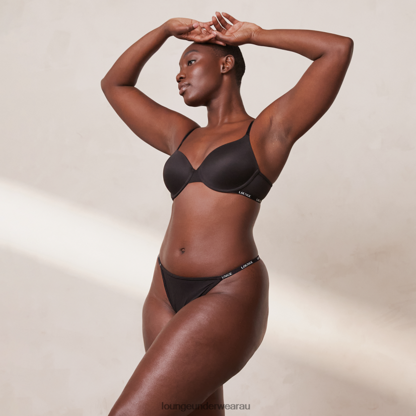 Smooth Classic T-shirt Bra & Thong/Briefs Set Underwear Lounge Women Black 240R48135