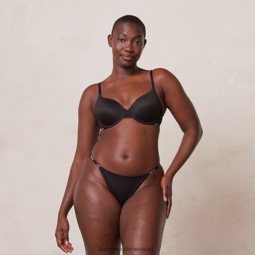 Smooth Classic T-shirt Bra & Thong/Briefs Set Underwear Lounge Women Black 240R48135