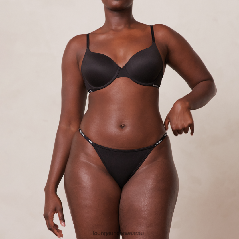 Smooth Classic T-shirt Bra & Thong/Briefs Set Underwear Lounge Women Black 240R48135