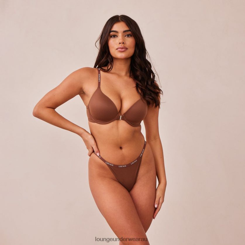 Smooth Front Fastening T-shirt Bra & Thong/Briefs Set Underwear Lounge Women Chestnut 240R48157