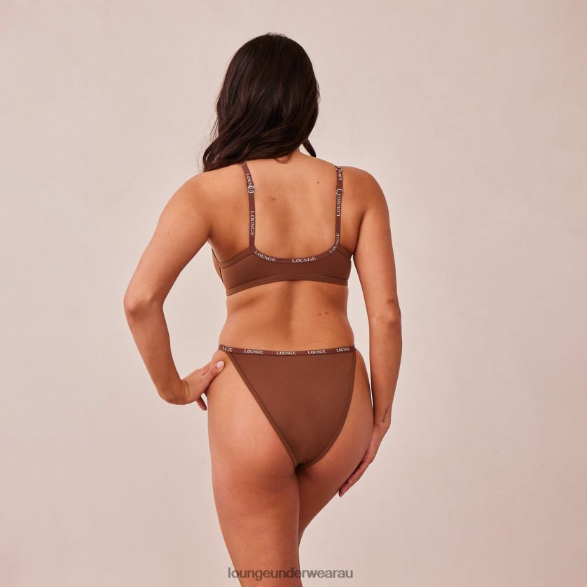 Smooth Front Fastening T-shirt Bra & Thong/Briefs Set Underwear Lounge Women Chestnut 240R48157