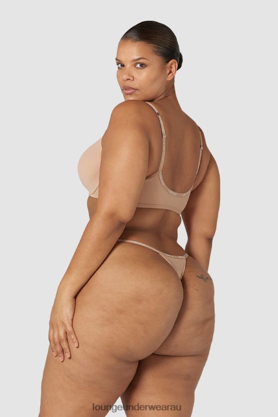 Smooth Front Fastening T-shirt Bra & Thong/Briefs Set Underwear Lounge Women Honey 240R48148