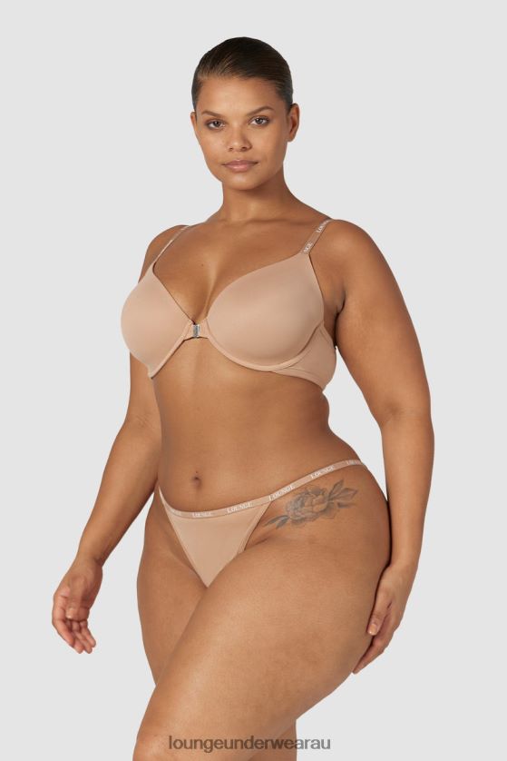 Smooth Front Fastening T-shirt Bra & Thong/Briefs Set Underwear Lounge Women Honey 240R48148