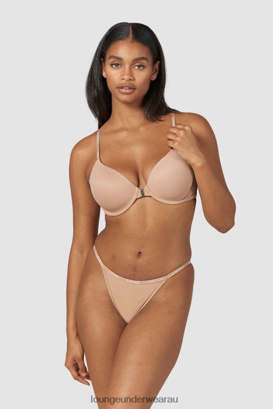 Smooth Front Fastening T-shirt Bra & Thong/Briefs Set Underwear Lounge Women Honey 240R48148