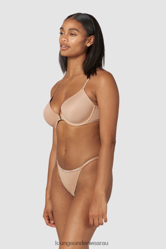 Smooth Front Fastening T-shirt Bra & Thong/Briefs Set Underwear Lounge Women Honey 240R48148