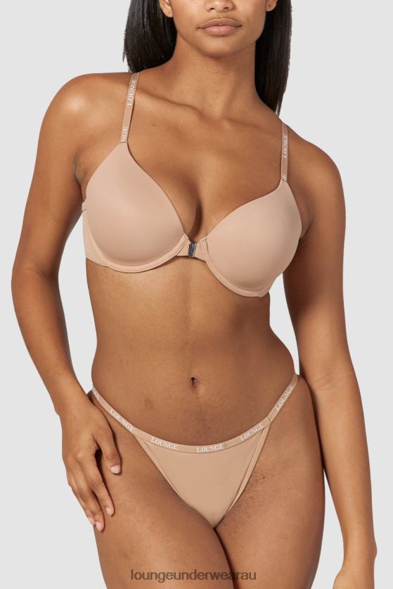 Smooth Front Fastening T-shirt Bra & Thong/Briefs Set Underwear Lounge Women Honey 240R48148