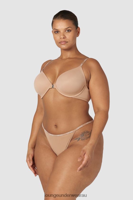 Smooth Front Fastening T-shirt Bra & Thong/Briefs Set Underwear Lounge Women Honey 240R48148