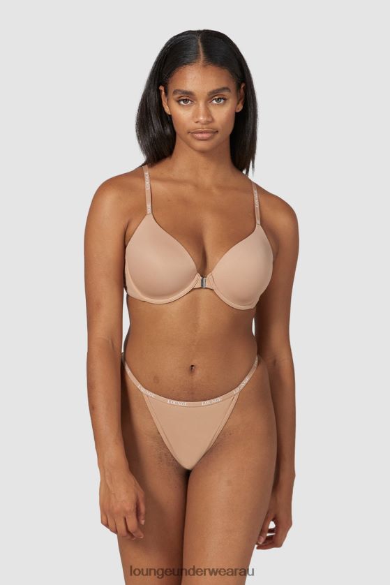 Smooth Front Fastening T-shirt Bra & Thong/Briefs Set Underwear Lounge Women Honey 240R48148